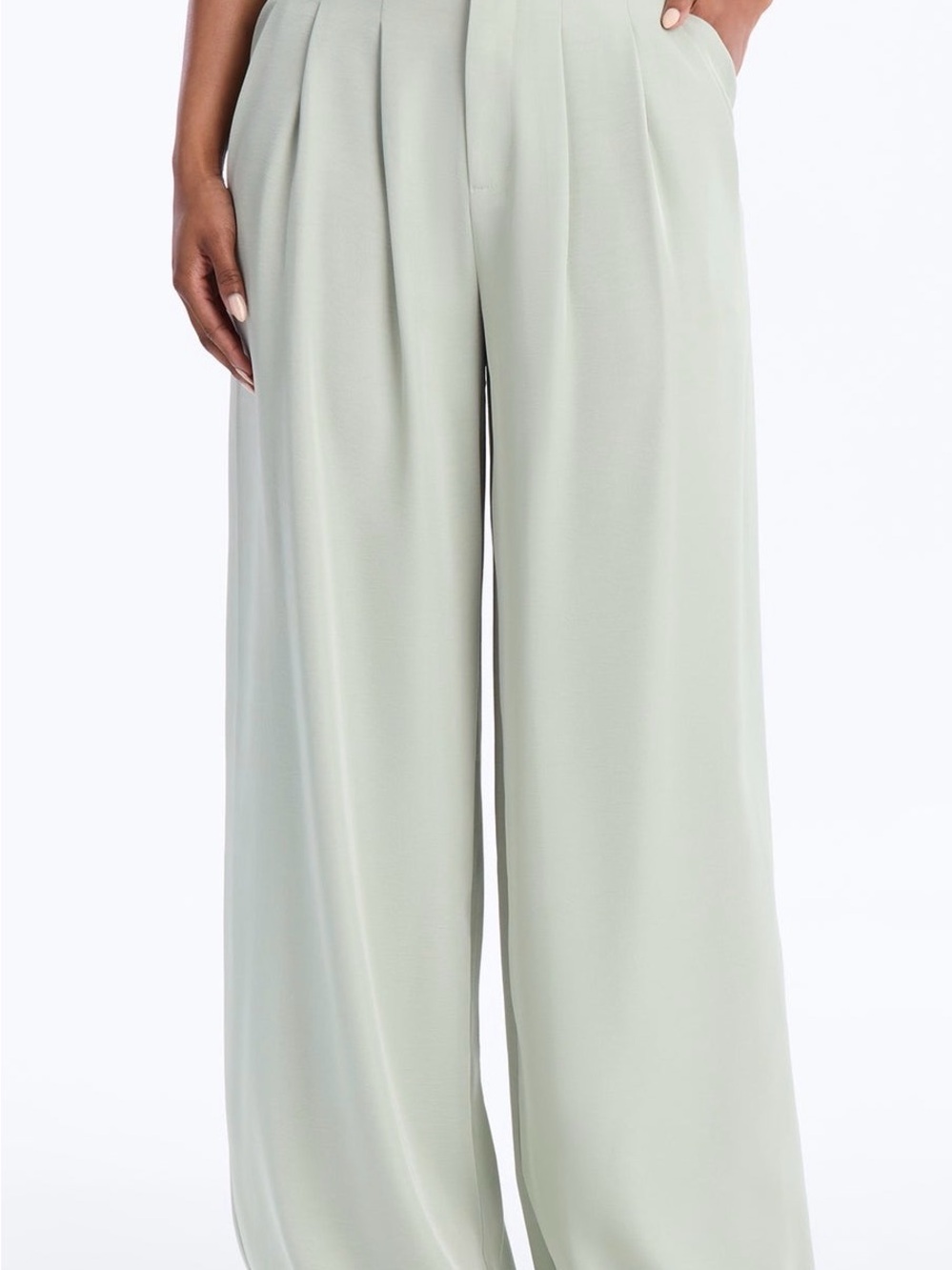 Fashion Nova Wide-Leg Pleated Trousers in Sage Green